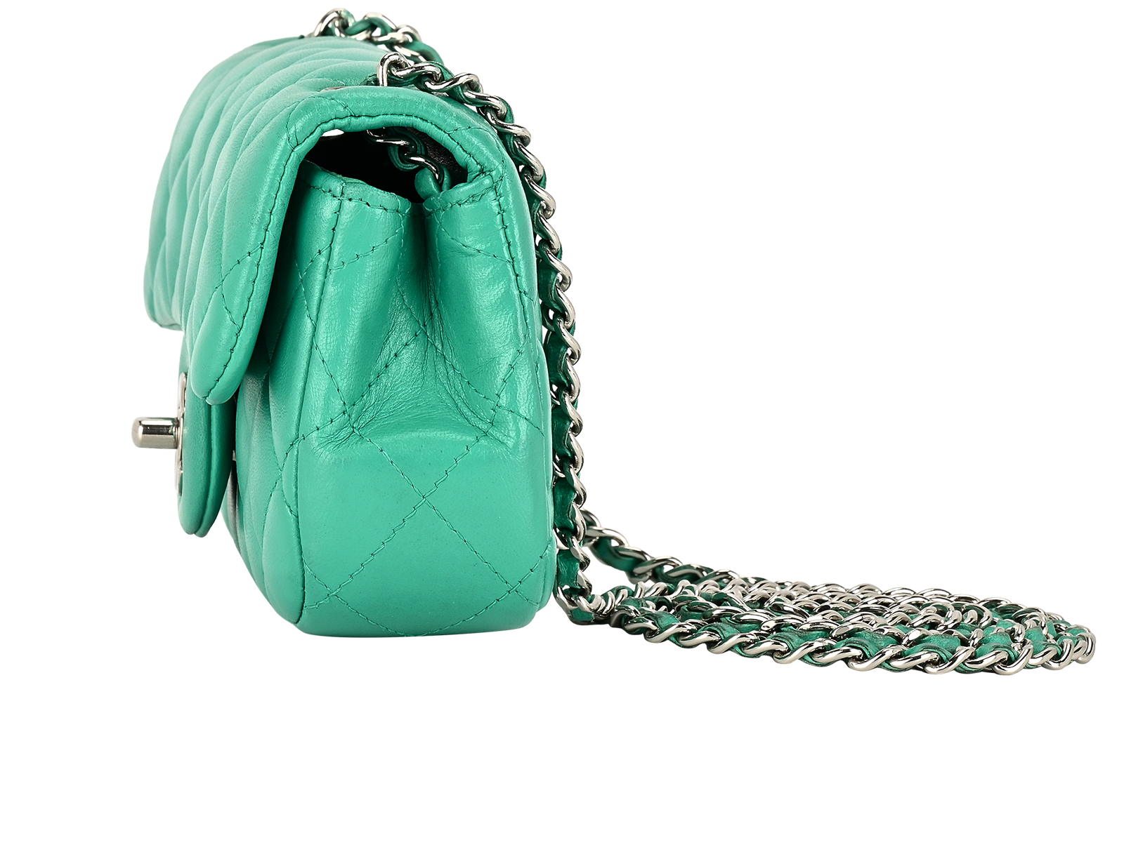 Mini Rectangle Flap, &pound;2,600, Handbags, Green, Lambskin Leather, Bottom view